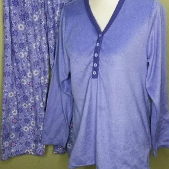 Hotel Spa Collection Brushed Fleece Periwinkle Pajamas PJs M/L - Picture 2 of 7